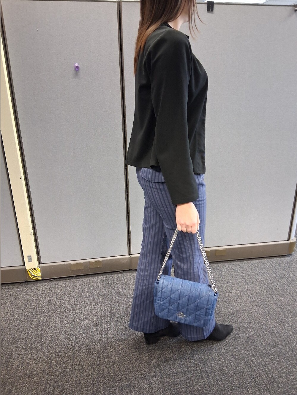 Coach Quilted Denim Shoulder Bag with Silver Chain - Picture 2 of 8